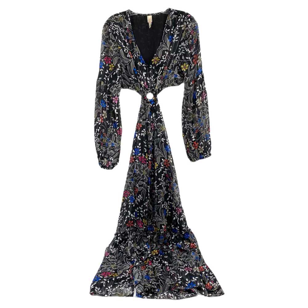 RAGA Black White Floral Cut-Out Puff Sleeve Maxi Dress | Womens L